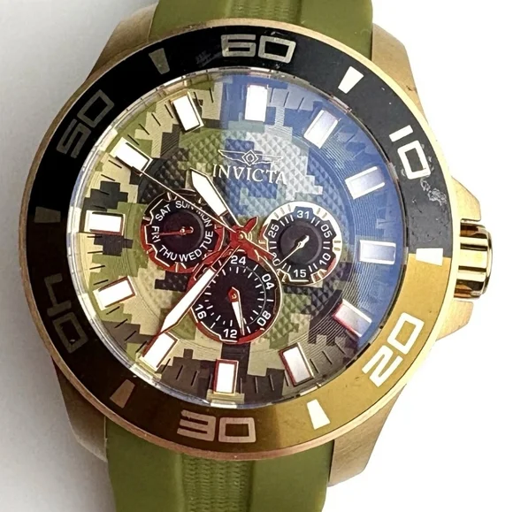 NIB Invicta Pro Diver Impact Men's Watch 50mm Olive Green Camo Dial Gold Case - Picture 4 of 12